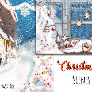 Christmas Scenes printable, Christmas postcard, Christmas fashion scenes, Christmas clip art, Christmas stickers, Christmas planner, winter