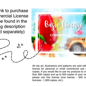 May include: A graphic illustration of a summery beach scene with a red and white striped beach umbrella, a blue and white striped beach towel, and a yellow car. The text "Basic License" is in a white box with a red border. The text "Commercial Use" is below the title. The text "500 copies" is below the text "Commercial Use".