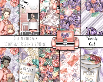Planner Girl Digital Papers: Floral Fashion Backgrounds (Digital Download)