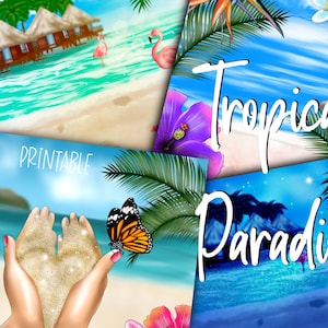 Tropical Beach Illustrations: Paradise Digital Scenes (JPEG)