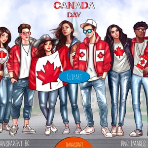 ¡Feliz Día de Canadá Clipart, Cansdian People Clipart, Jóvenes Canadienses, Pegatinas del Día de Canadá!