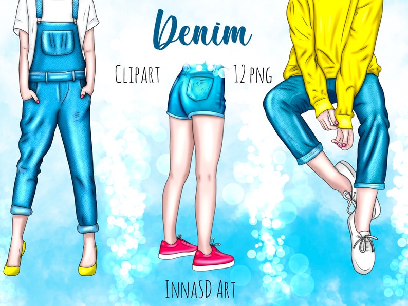 Denim Stickers Fashion Girls Wearing Jeans Clipart Jeans Etsy
