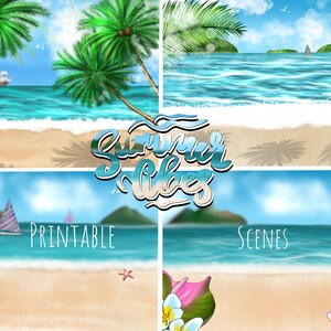 Tropical Beach Scene Illustrations: Summer Vacation Clipart (Digital Download)