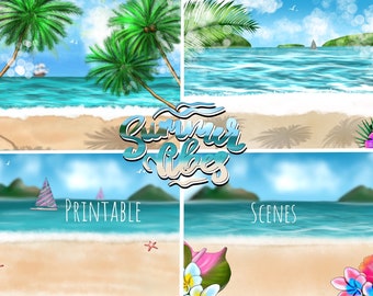 Summer Vibes Tropical Vacation Scenes, Summer Illustration, Summer Background, Summer Clip Art, Vacation Planner, Digital Planner, GoodNotes
