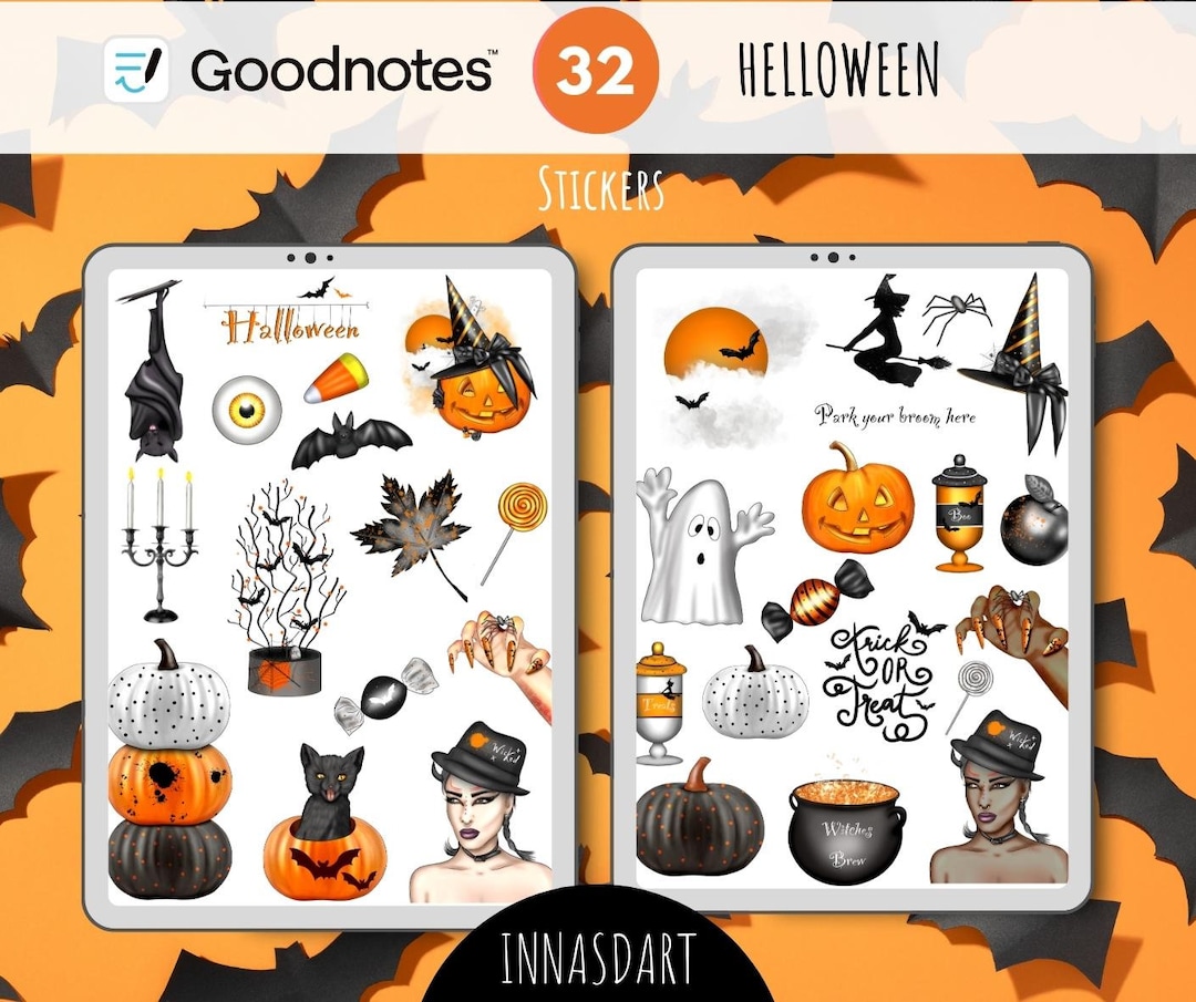 Halloween Stickers for Goodnotes and Digital Planners, October Planner