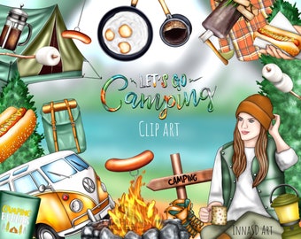 Camping Clip Art Outdoor Living Digital Planner Stickers