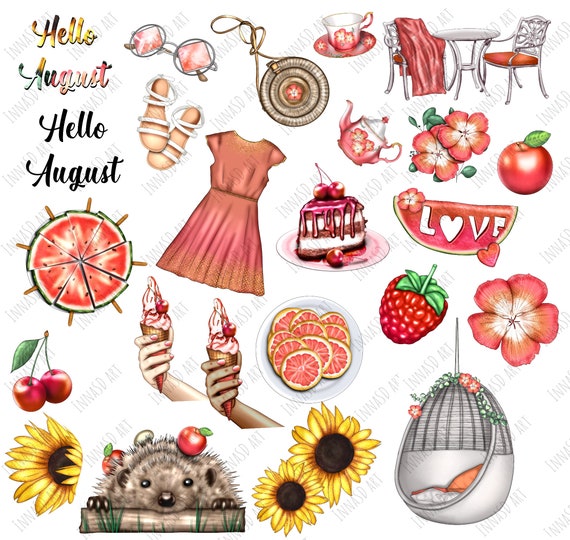 Hello August Clipart Summer Clipart Sunflower Clipart - Etsy