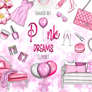 Pinke Träume Clip Art, pinke Clip Art, pinke Party Clip Art, pinke Girly Sticker, romantische Clip Art, pink chic, rosa Mädchen, rosa Liebe, Planer