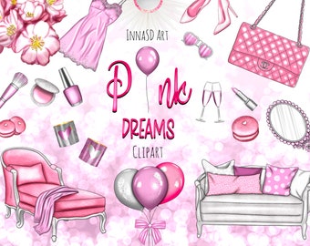 Pink Dreams Clip Art Girly Planner Stickers (Digital Download)