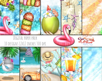Summer Vibes Digital Paper Set Vacation & Travel Backgrounds (Digital Download)