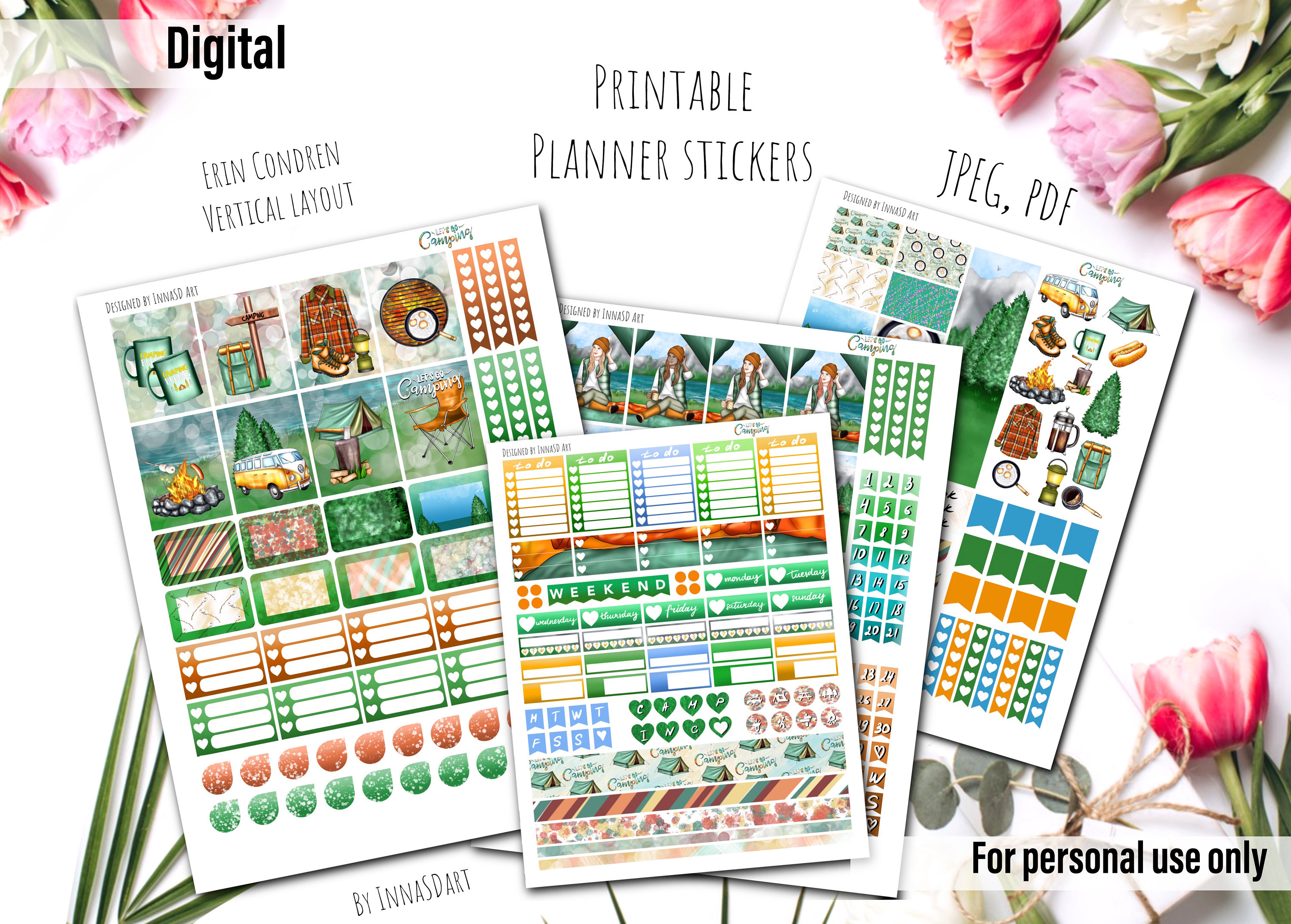 Let’s Go Camping Digital Printable Planner Stickers, Camping Stickers ...