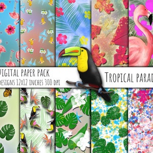 Tropical Paradise Digital Papers, Floral Digital Papers, Floral Clip Art, Tropical Flowers pattern, Tropical Beach, Hawaiian clip art