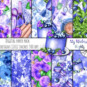 My Blueberry Nights Digital Papers, Blueberry Clip Art, Blueberry Backgrounds, Summer Clipart, Summer Planner, Blueberry Cake, Fashion Paper