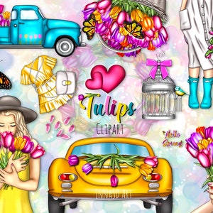 Tulips Clip Art, Spring Clip Art, Fashion Clip Art, Hello Spring Stickers, Spring Stickers, Spring Planner, Digital Stickers