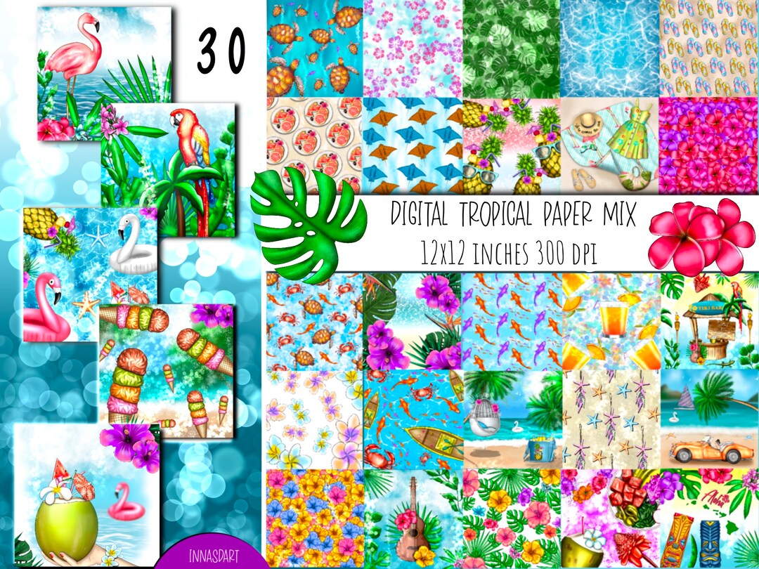 Tropical Digital Paper Mix, Vacation Digital Papers, Travel Backgrounds ...