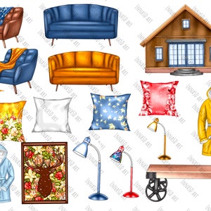 Fall Clip Art Collection with 36 unique, hand-drawn autumn-themed elements like cozy fall attire, apple pie, and harvest items, plus three scenic JPEGs. Ideal for fall planners, seasonal decor, and more, high-resolution PNG and JPEG files.