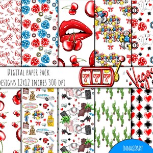 Festa a Las Vegas: set di carte digitali e illustrazioni con Las Vegas, tema del casinò e carte per feste per il tuo viaggio a Las Vegas