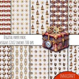Steampunk Christmas Digital papers, Christmas papers, Christmas digital backgrounds, Steampunk Santa, Christmas planner, Winter Planner