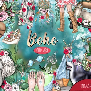Boho Clip Art, Boho Clipart, Gypsy Clipart, Digital Summer Clipart, Boho Planner, Boho Stickers, Fashion Planner, Hipster Stickers