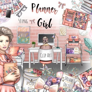 Planner Girl ClipArt, Boss Girl Stickers, Planner stickers, Planner Clip art, Fashion Clip art, Planning Girl Stickers, Digital Stickers