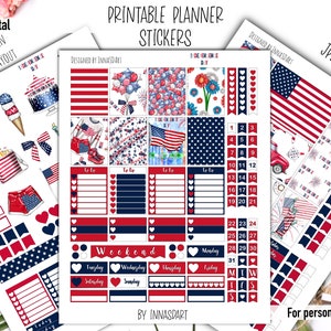 July 4th Independence Day printable planner stickers, USA stickers, July 4th planner, America Day, Freedom Stickers, Erin Condren