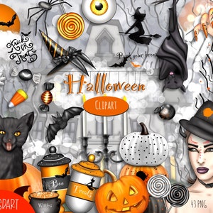 Halloween Clip Art, Halloween Stickers, October Planner, Halloween Planner, Fashion ClipArt, Fall Planner, Digital Stickers, Spooky Stickers