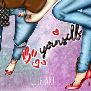 Fashion Girl Clipart Jeans & Red Heels Planner Stickers (Digital Download)