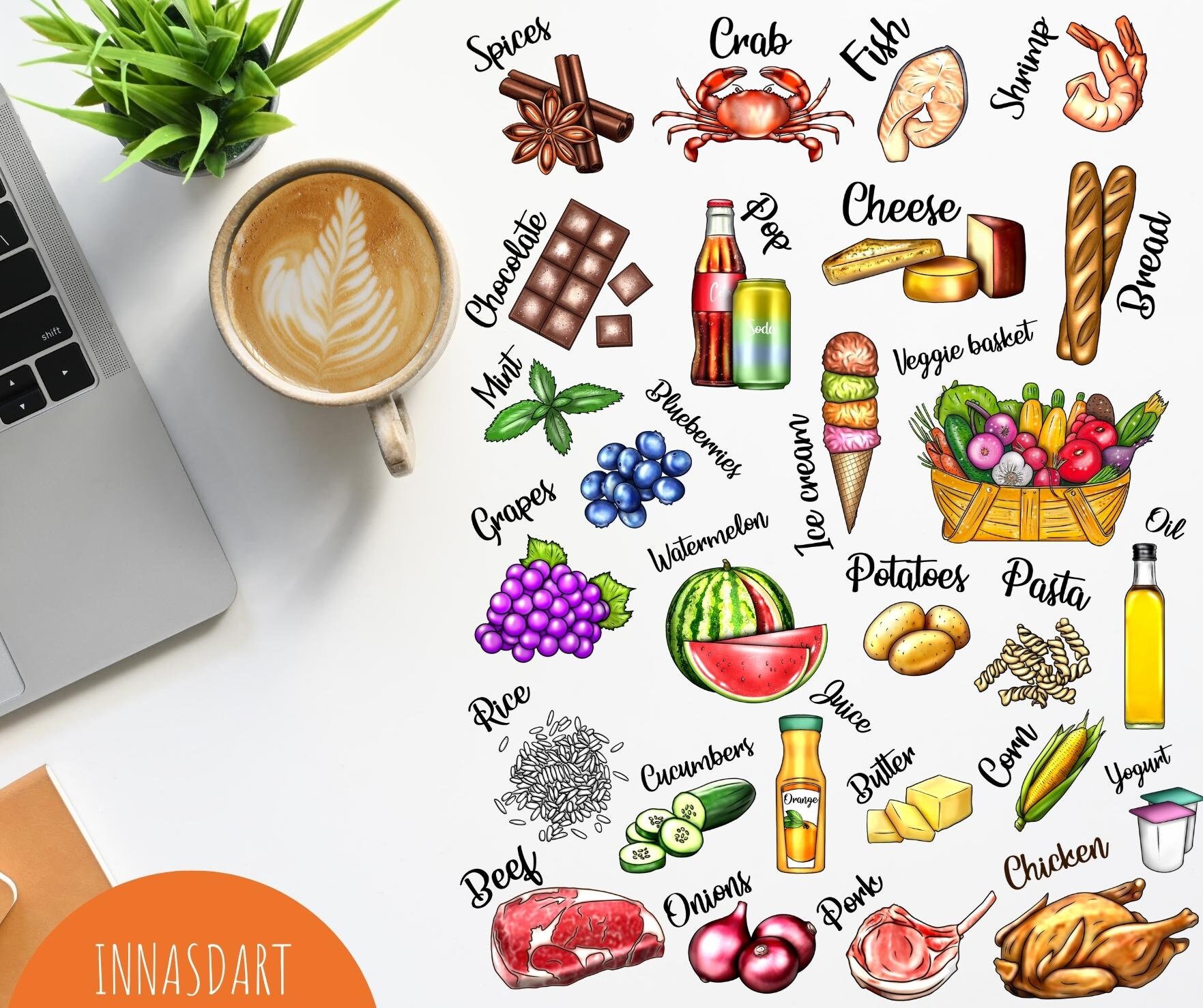 Goodnotes Food Stickers, Goodnotes Grocery Stickers, Grocery Shopping