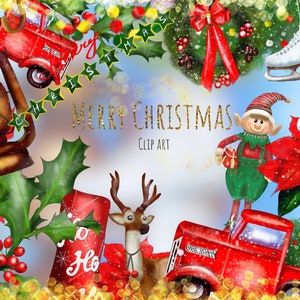 Digital Christmas Clip art, Christmas watercolor clip art, winter holidays,  Christmas stickers, Christmas, Digital Stickers