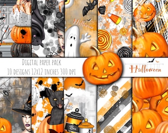Papeles digitales de Halloween, Papeles de otoño, Fondos digitales de Halloween, Imágenes prediseñadas de Halloween, Imágenes prediseñadas espeluznantes, Planificador de Halloween, Planificador de otoño