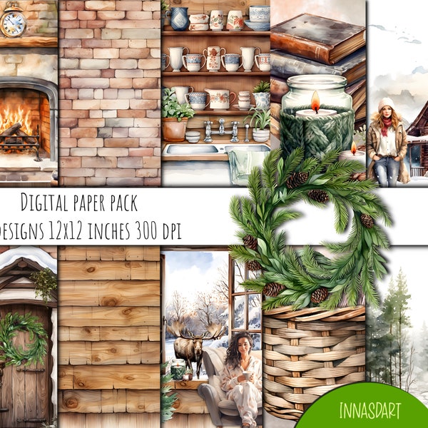 Rustic Winter Watercolour Digital papers, Christmas papers, Christmas Digital Backgrounds, Christmas clipart, Cozy Christmas Planner