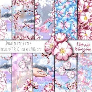 Papel digital Cherry Blossom, papéis digitais de primavera, papéis digitais florais, papéis de clip art de moda, adesivos de primavera, planejador de primavera