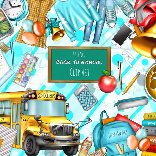 Back to school clipart, school stickers, high school clipart, study clipart, school time, school bus, school accessories, school planner