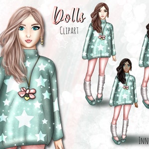 Dolls Fashion Girls Clip Art, Cute Dolls Clipart, Doll fashion Clipart, Candy planner, Dolls stickers, Fashion planner, Girls stickers