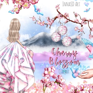 Clip Art de flor de cerejeira, Clip Art de primavera, Clip Art de moda, Adesivos de flor de cerejeira, Adesivos de primavera, Planejador de primavera, Adesivos digitais