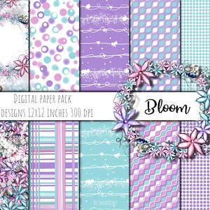Bloom Digital Paper, Spring digital papers, Floral digital papers, fashion clip art papers, Spring stickers, spring planner
