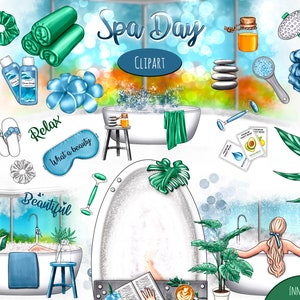 Spa Day ClipArt, Spa Fashion ClipArt, Autocollants spa, Autocollants de soins personnels, Planificateur numérique, Autocollants bien-être