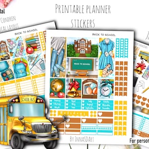 Back to school printable planner stickers, School planner stickers, Study planner, High school stickers, fashion stickers, Erin Condren