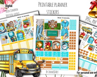 Back to School Planner Stickers Education Theme Vertical Planner (Digital Download)