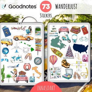 Wanderlust Digital Planner Stickers for GoodNotes and Digital Planners - Travel, Vacation, Summer, Road Trip Stickers