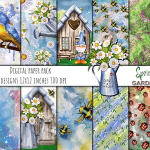 Spring Garden Digital Papers, Spring Digital papers, Watercolor Digital papers, Spring Backgrounds, Spring Planner, Gardening Illustrations,