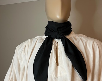 Handmade Black Cotton Cravat, Extra Long Regency Ascot