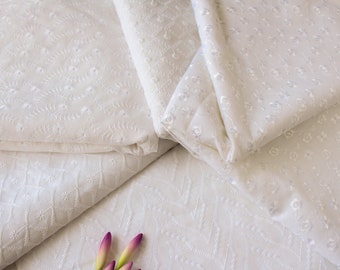 2 yards of Indian Embroidered Fabric, Indian Cotton Fabric, Chikankari Fabric, Ethnic Fabric, White Embroidered Fabric, Floral Fabric