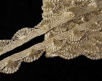 Gold Beaded Trim, Pearl Trim, Indian Decorative Trim, Scallop Trim, Zari Braided Trim, Boho Upholstery Trim- 2 yards