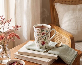 Botanical Bone China Mugs – Set of 2, Tea Mug, Gifts for Her