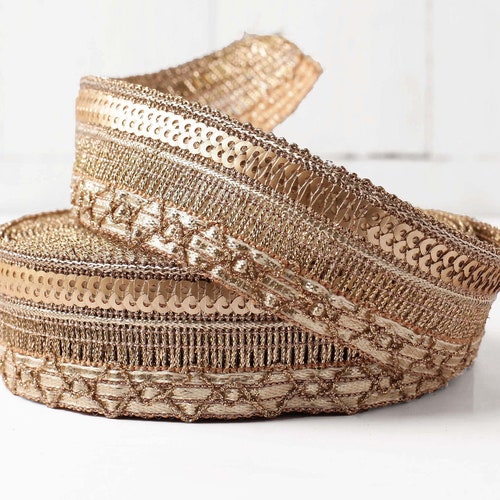 Gold Sequin Trim Indian Embroidered Trim Gota Trim Boho Etsy