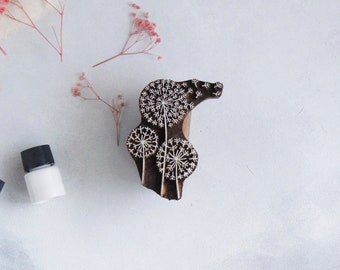 Hand Carved Dandelion Block Print Stamp, Floral Wood Stamp