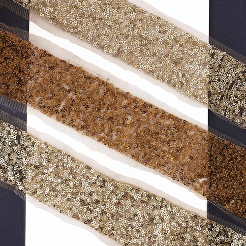 1 Yard Gold Sequin Trim Embroidered Net Trim Costume Trim Etsy