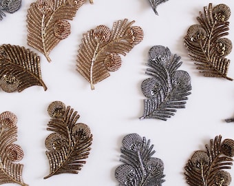 Floral Beaded Applique, Indian Embroidered Patch, Set of 2