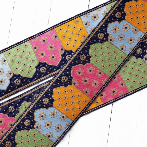 1 yard of Multicolour Brocade Trim, Indian Trim, Jacquard Trim, Celestial Trim, Mughal Print Trim